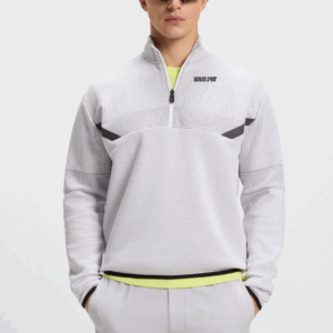 Relaxed-fit zip-neck sweatshirt with quilted jacquard