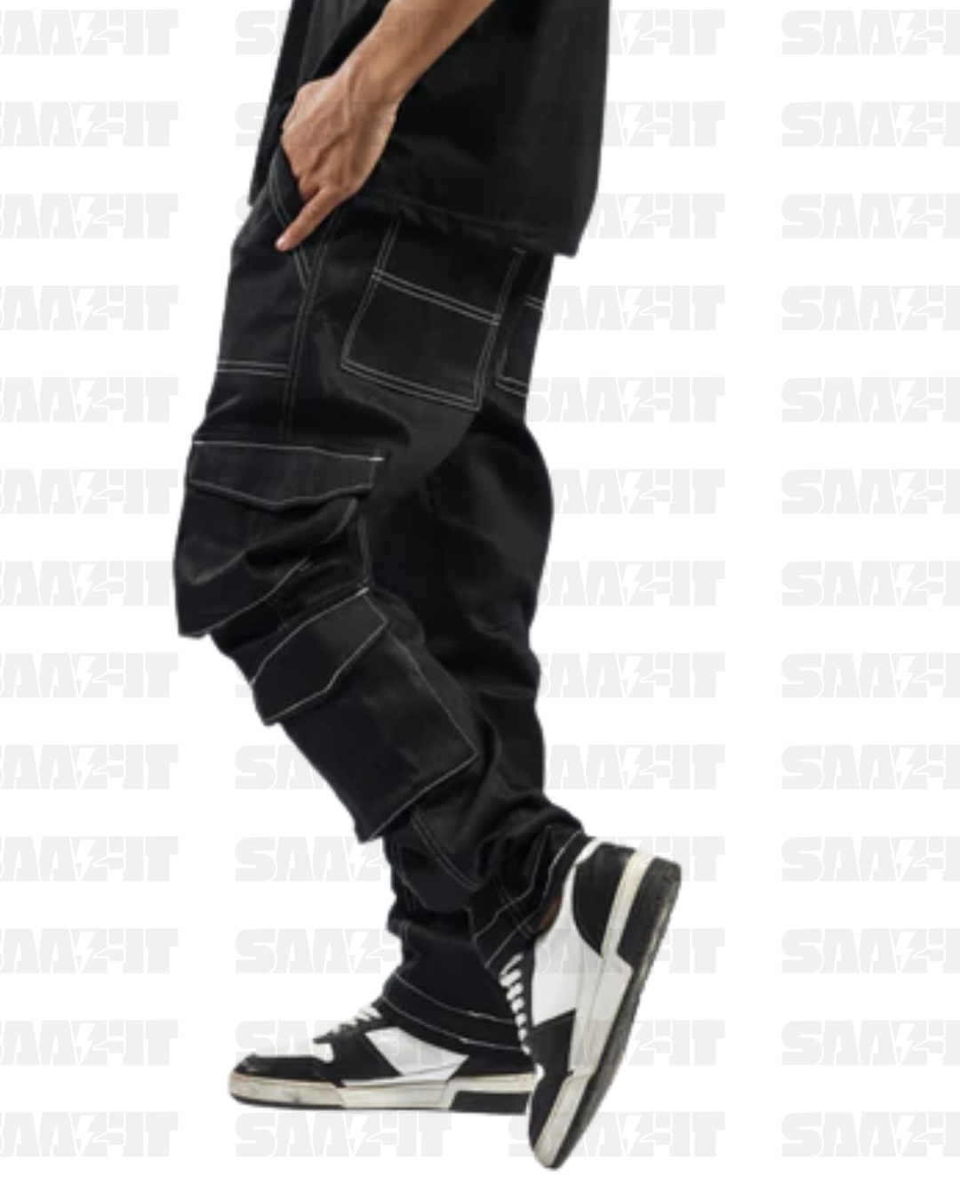 Stark Black Grid Cargo Pant